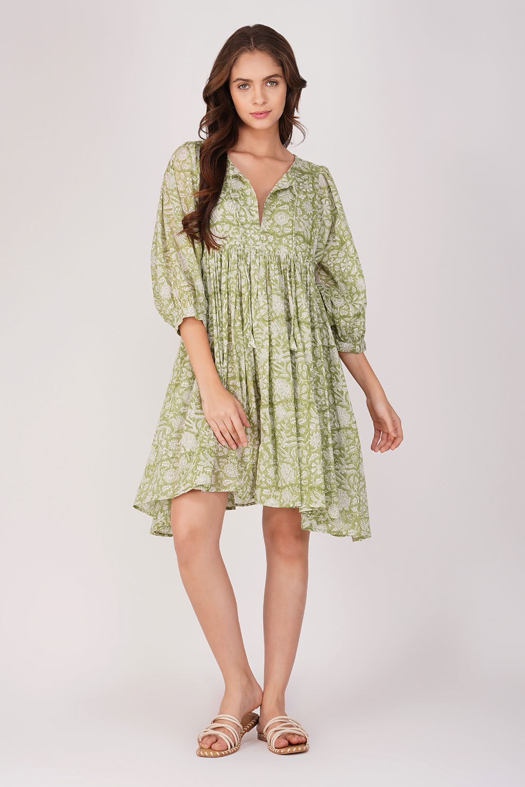 Ava Printed Mini Dress - Green