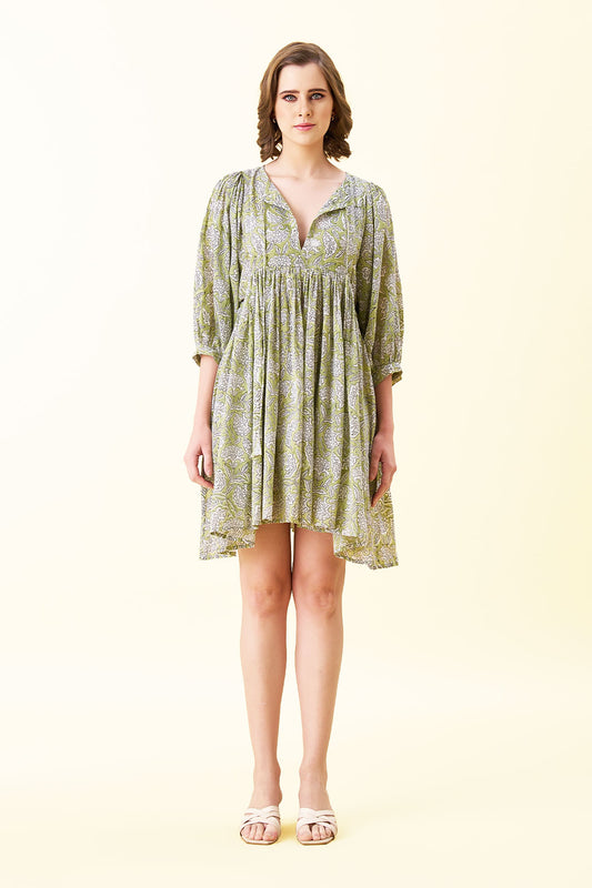 Ava Printed Mini Dress - Sage Green