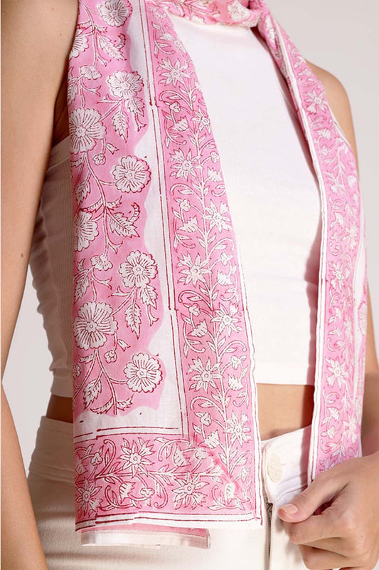 Saisha Cotton Pink Sorbet All-over Floral Stole