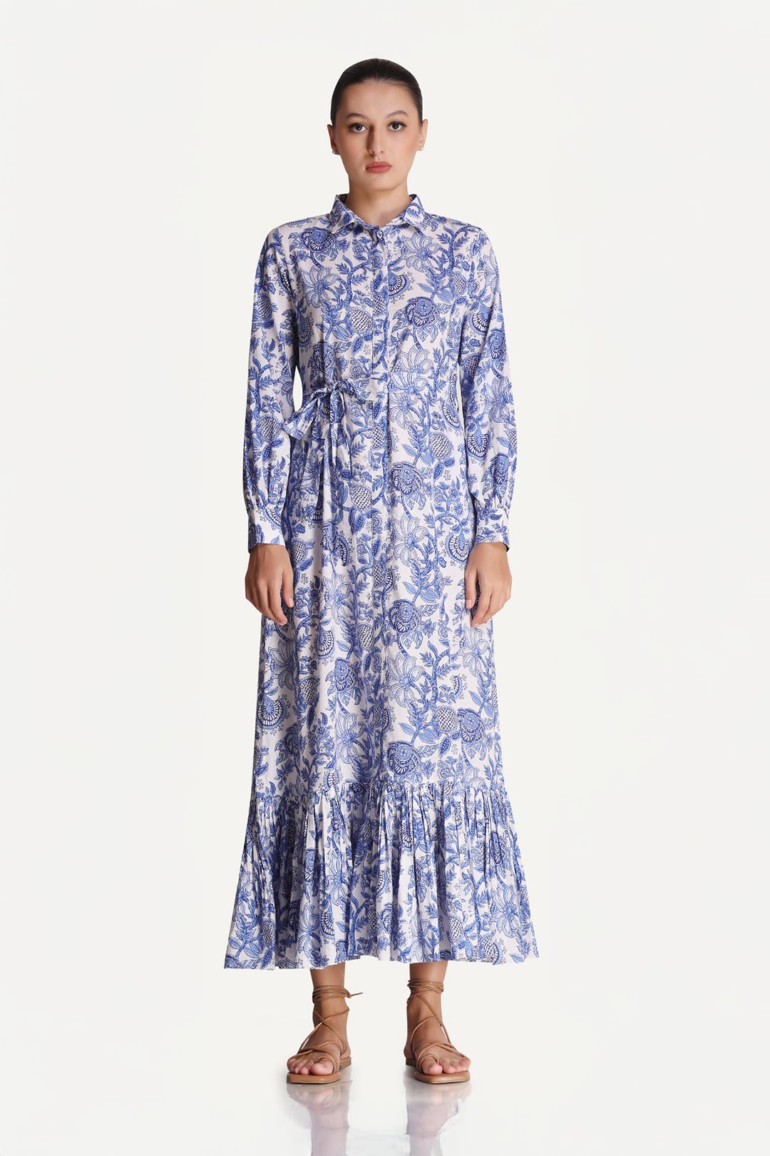 Linda - Porcelain Print Shirt Maxi Dress - Blue