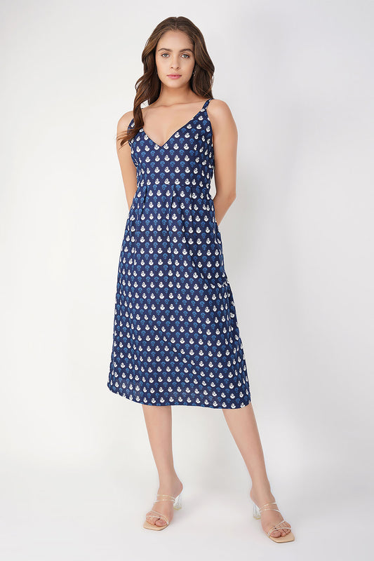 Azurine Smocked Dress - Indigo