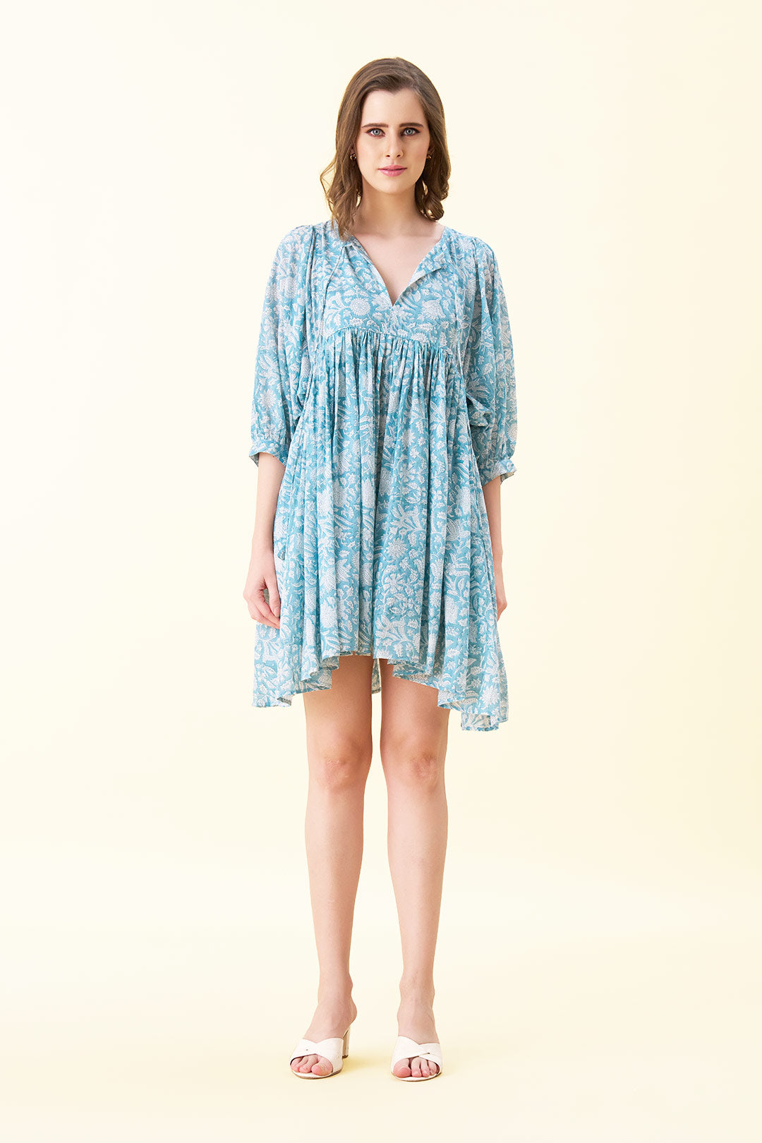 Ava Printed Mini Dress - Powder Blue