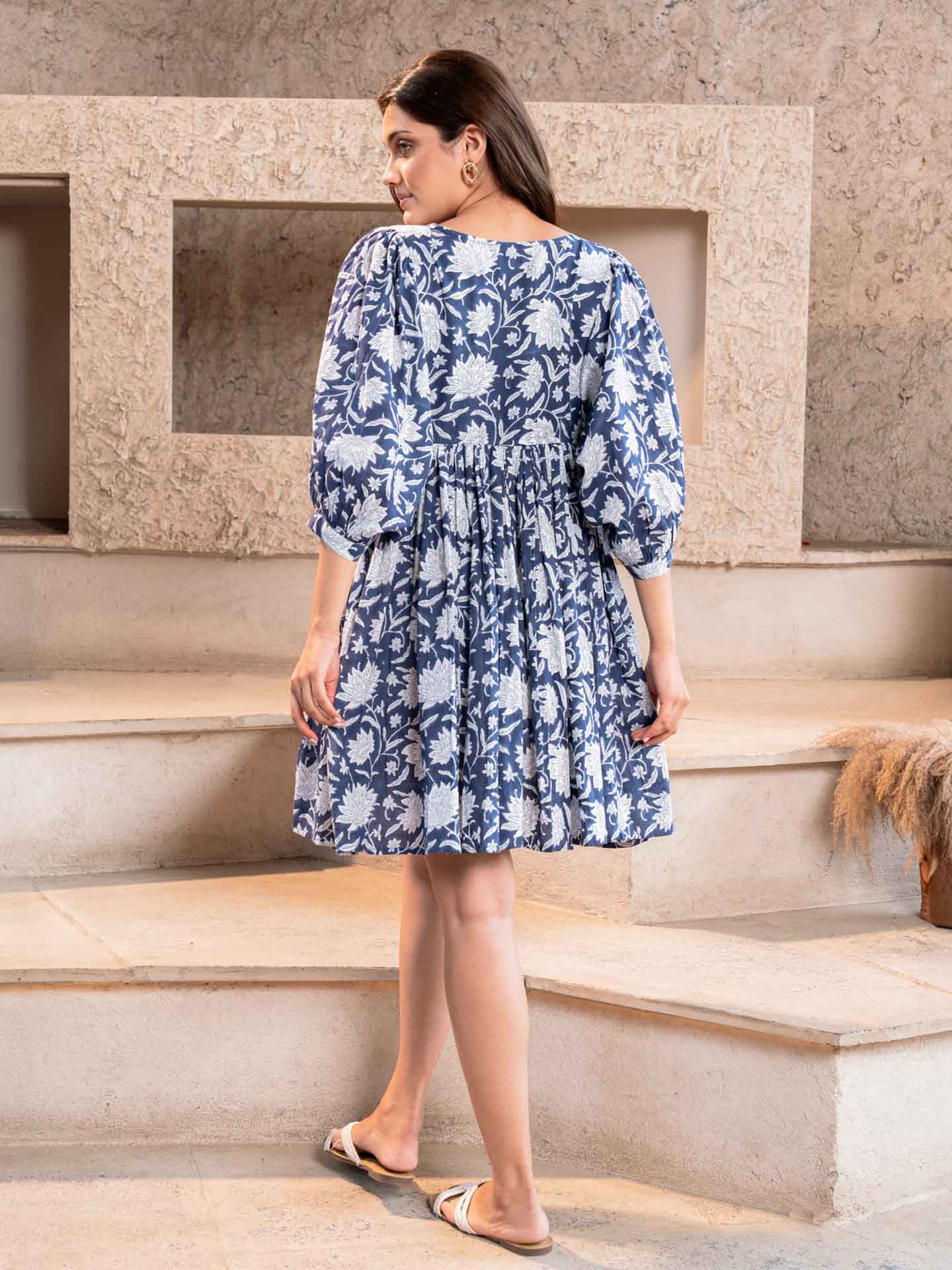 Ava - Printed Mini Dress - Blue