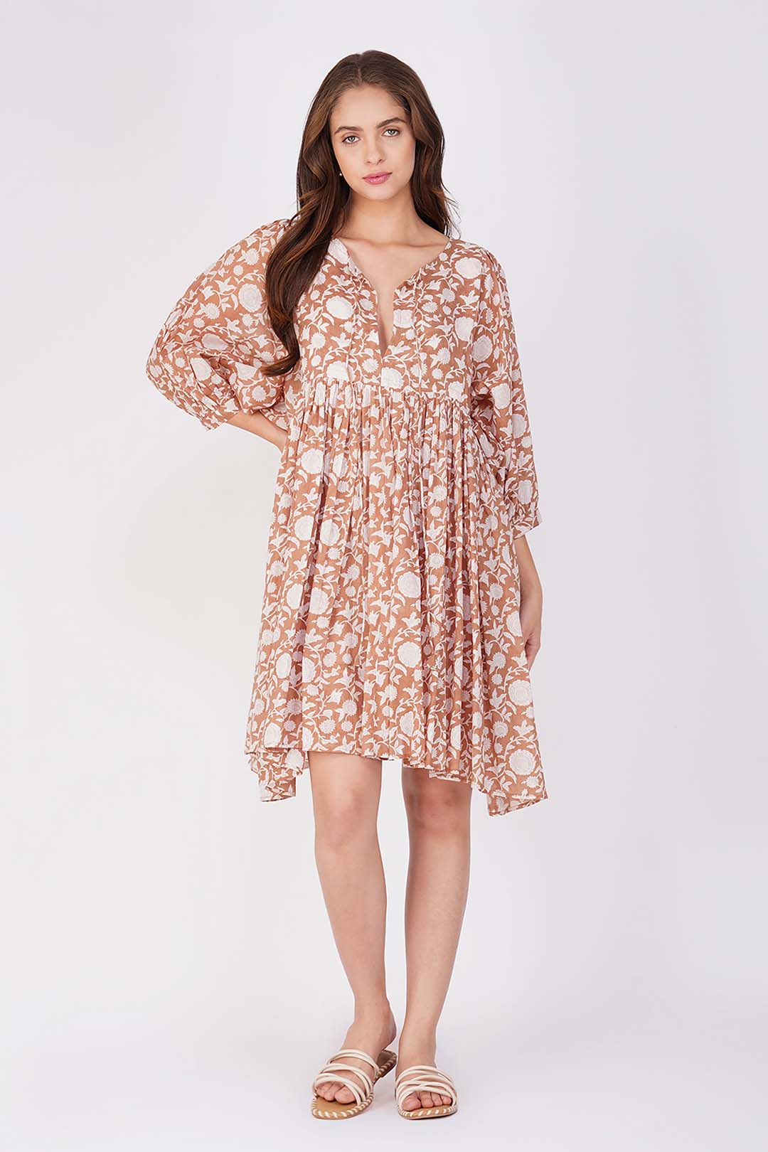 Ava Printed Mini Dress - Mud Brown