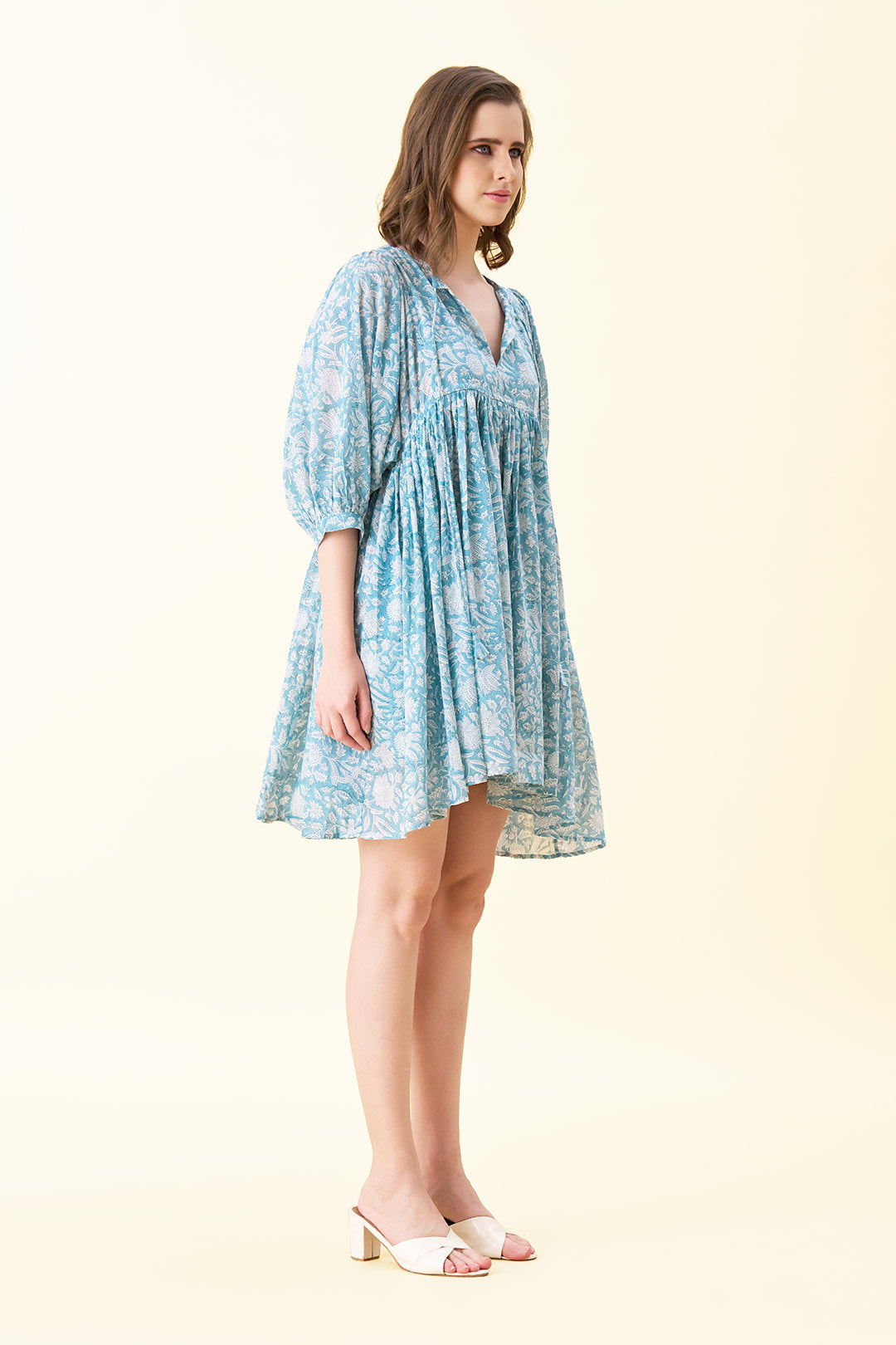 Ava Printed Mini Dress - Powder Blue