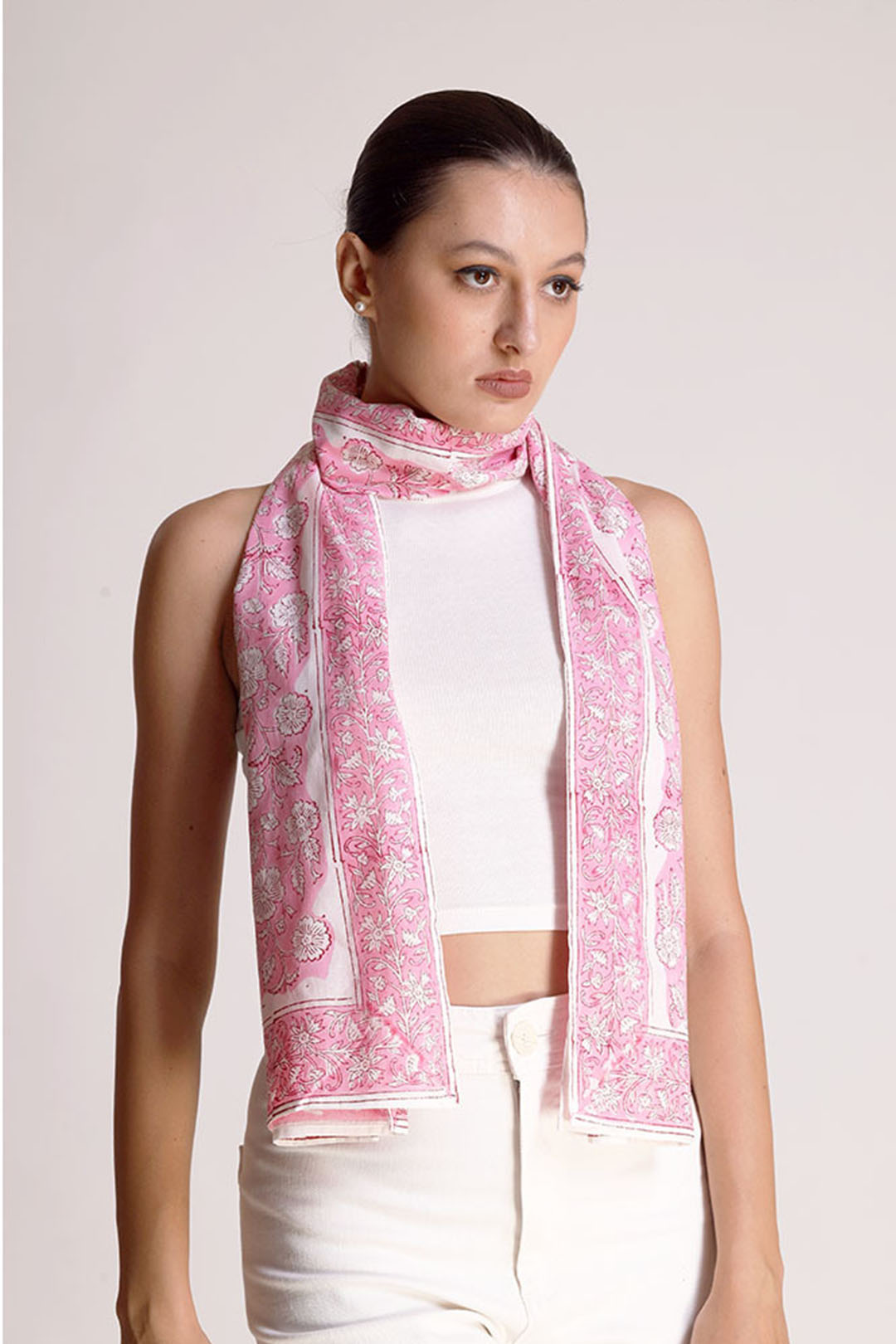 Saisha Cotton Pink Sorbet All-over Floral Stole