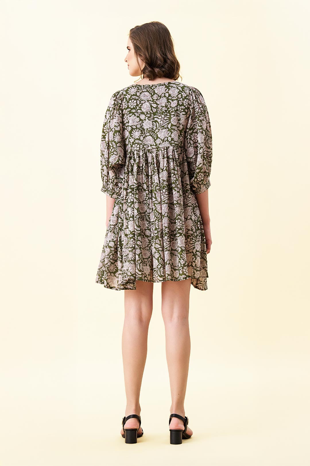 Ava Printed Mini Dress - Olive Green