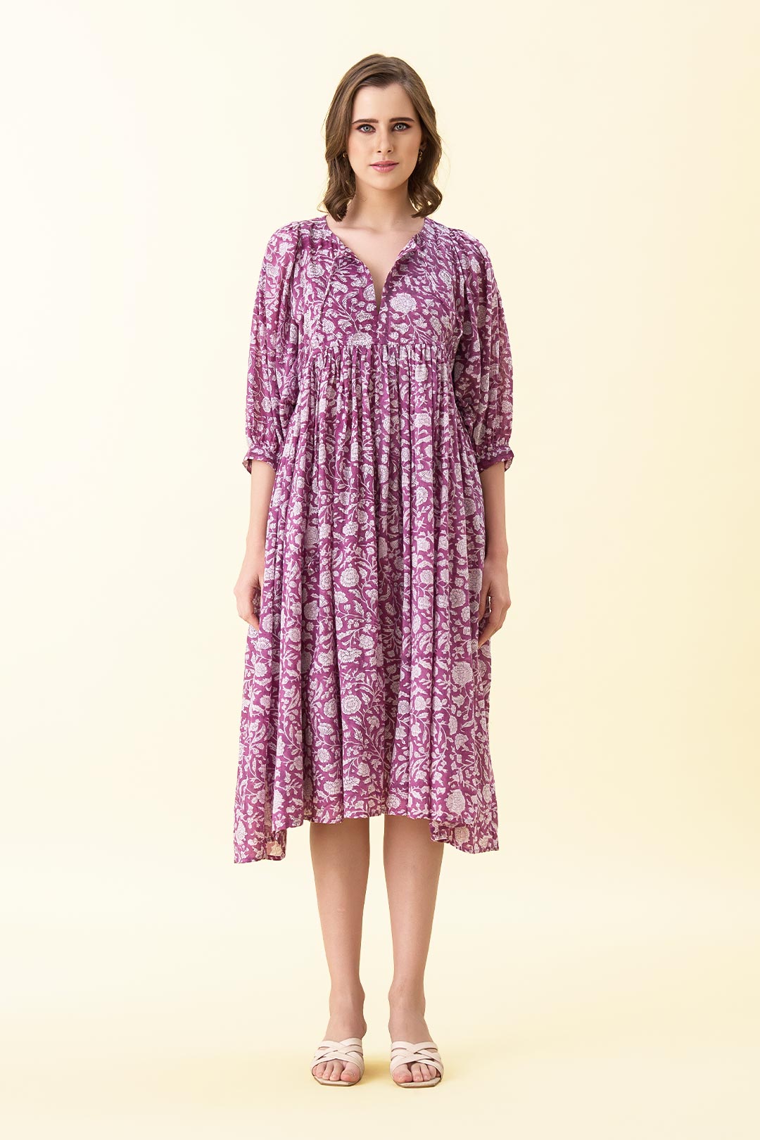 Ava Printed Midi Dress - Mauve