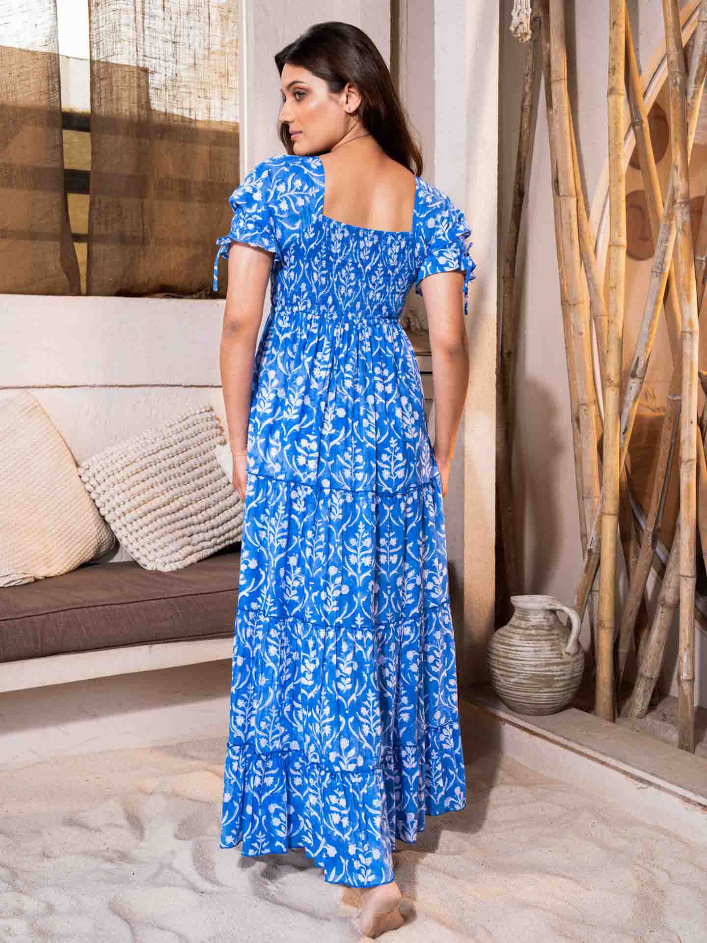 Alice - Floral Printed Maxi Dress - Blue