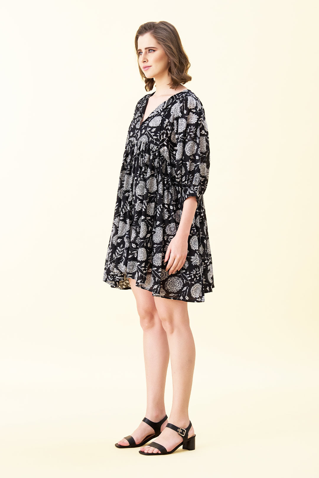 Ava Printed Mini Dress - Black