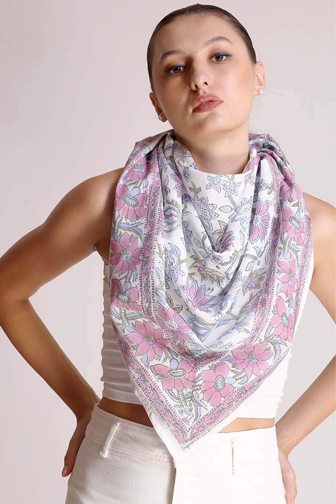 Saba Cotton Daisy Multicolor Floral Scarf