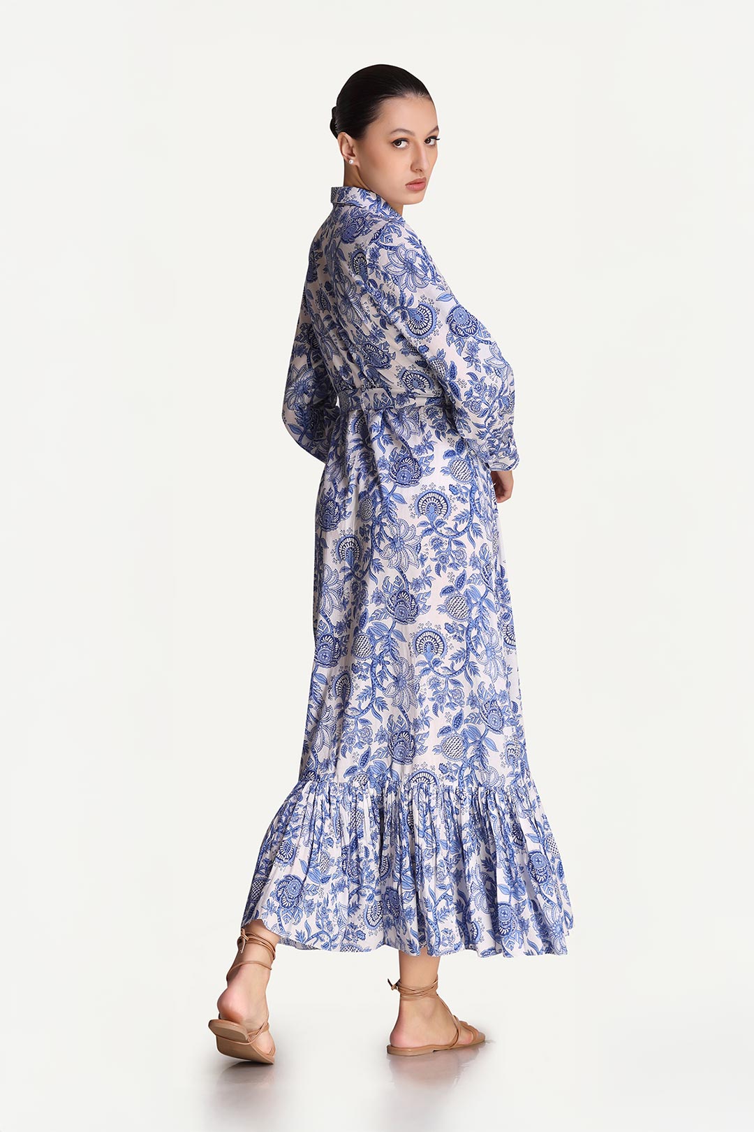 Linda - Porcelain Print Shirt Maxi Dress - Blue