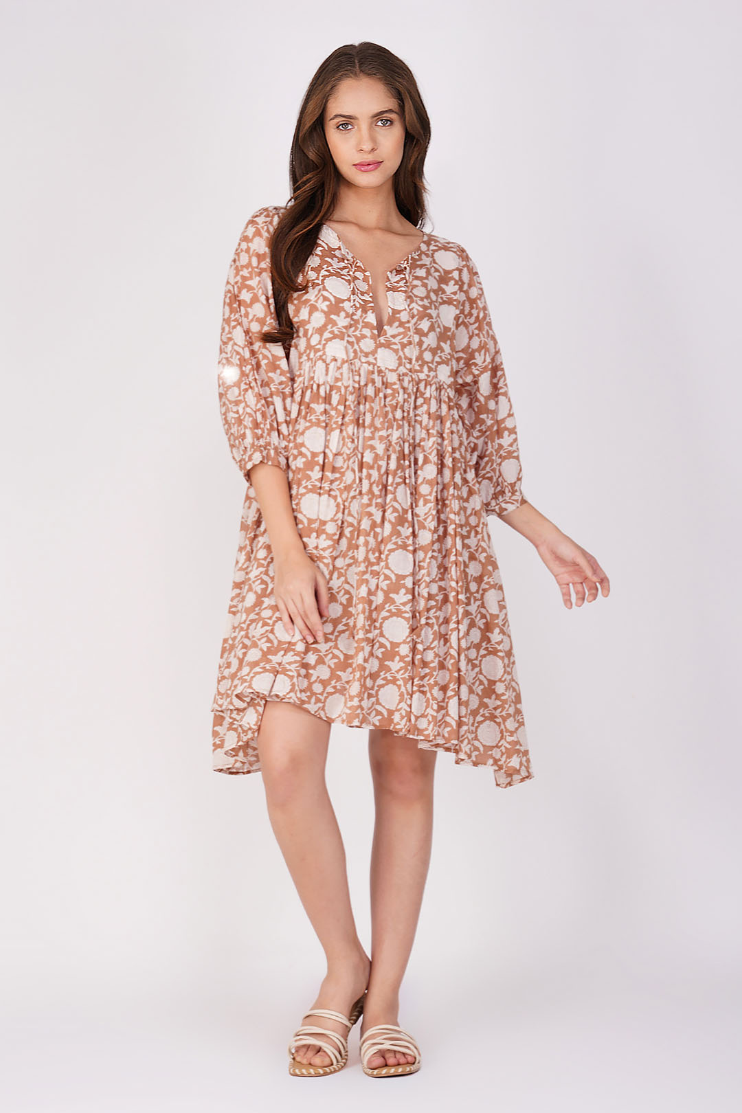 Ava Printed Mini Dress - Mud Brown