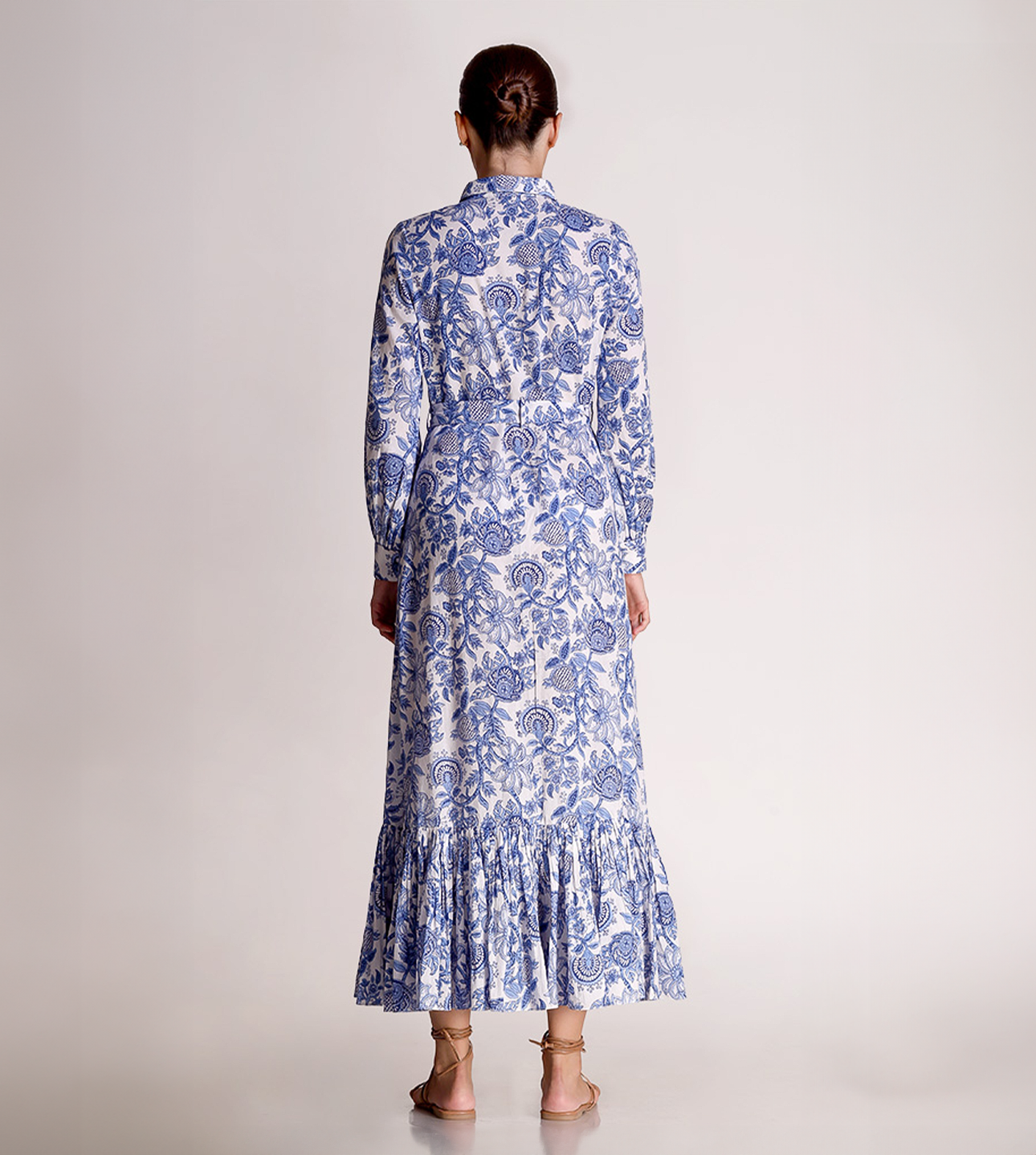 Linda - Porcelain Print Shirt Maxi Dress - Blue