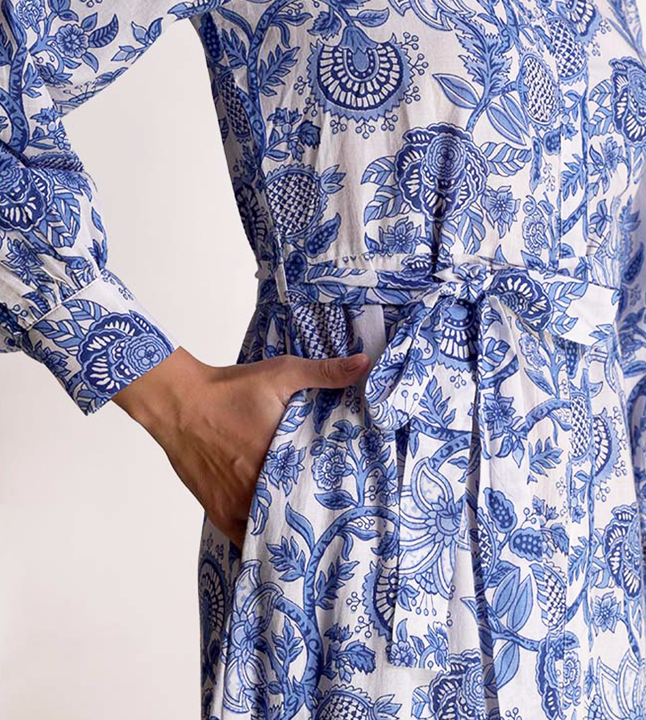 Linda - Porcelain Print Shirt Maxi Dress - Blue