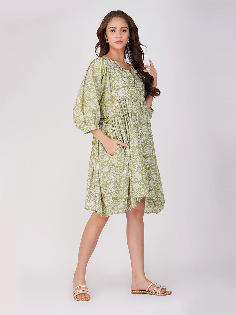 Ava Printed Mini Dress - Green