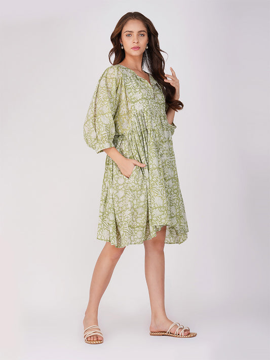 Ava Printed Mini Dress - Green