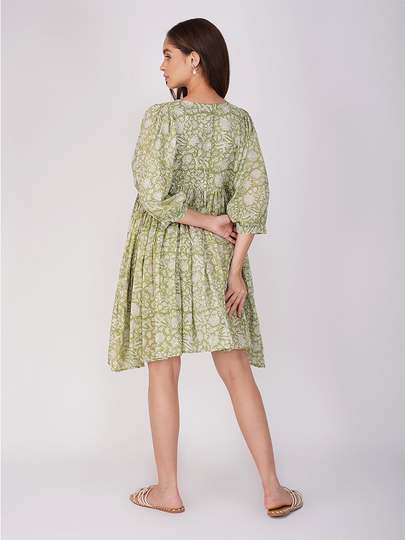 Ava Printed Mini Dress - Green