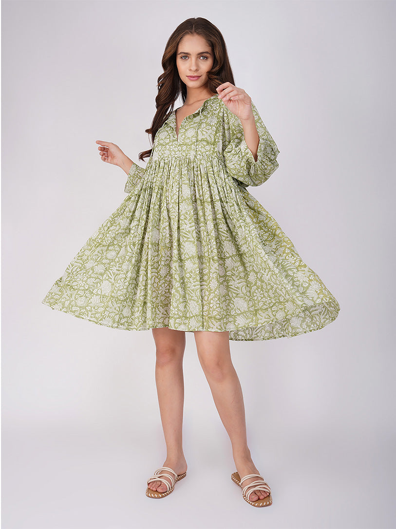 Ava Printed Mini Dress - Green