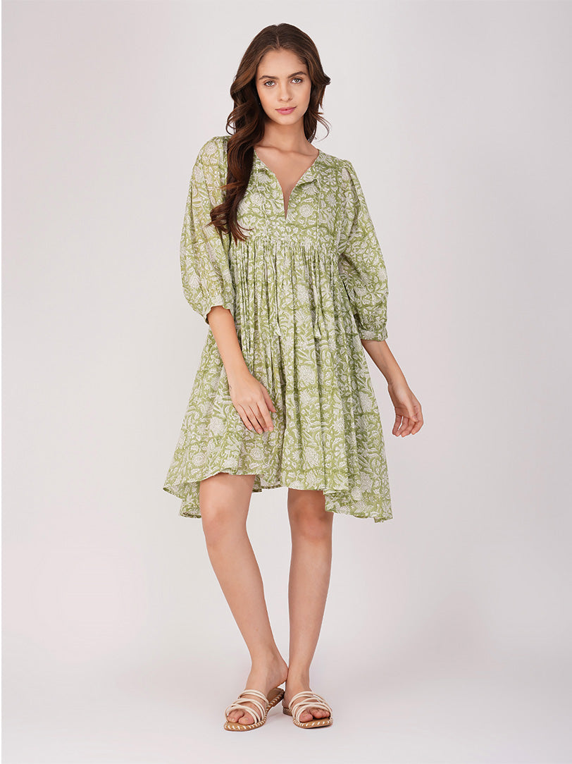 Ava Printed Mini Dress - Green