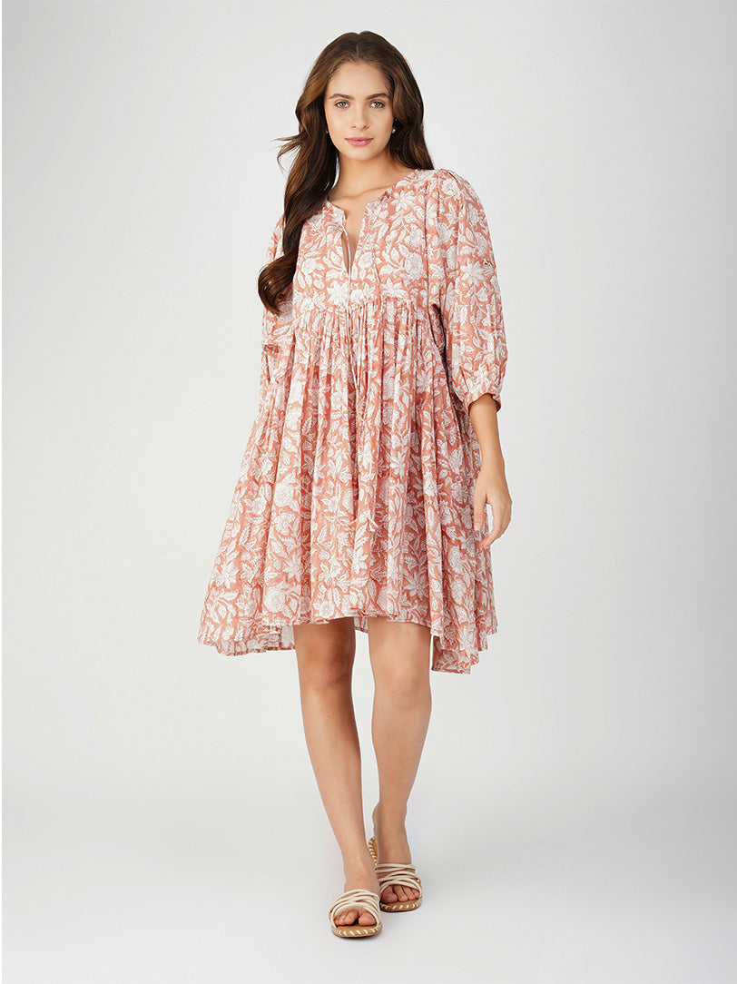 Ava Printed Mini Dress - Light Brown