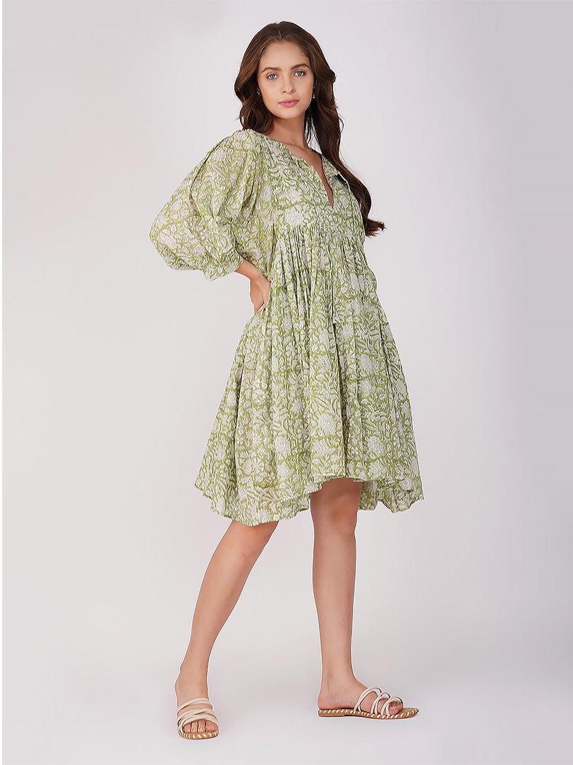 Ava Printed Mini Dress - Green