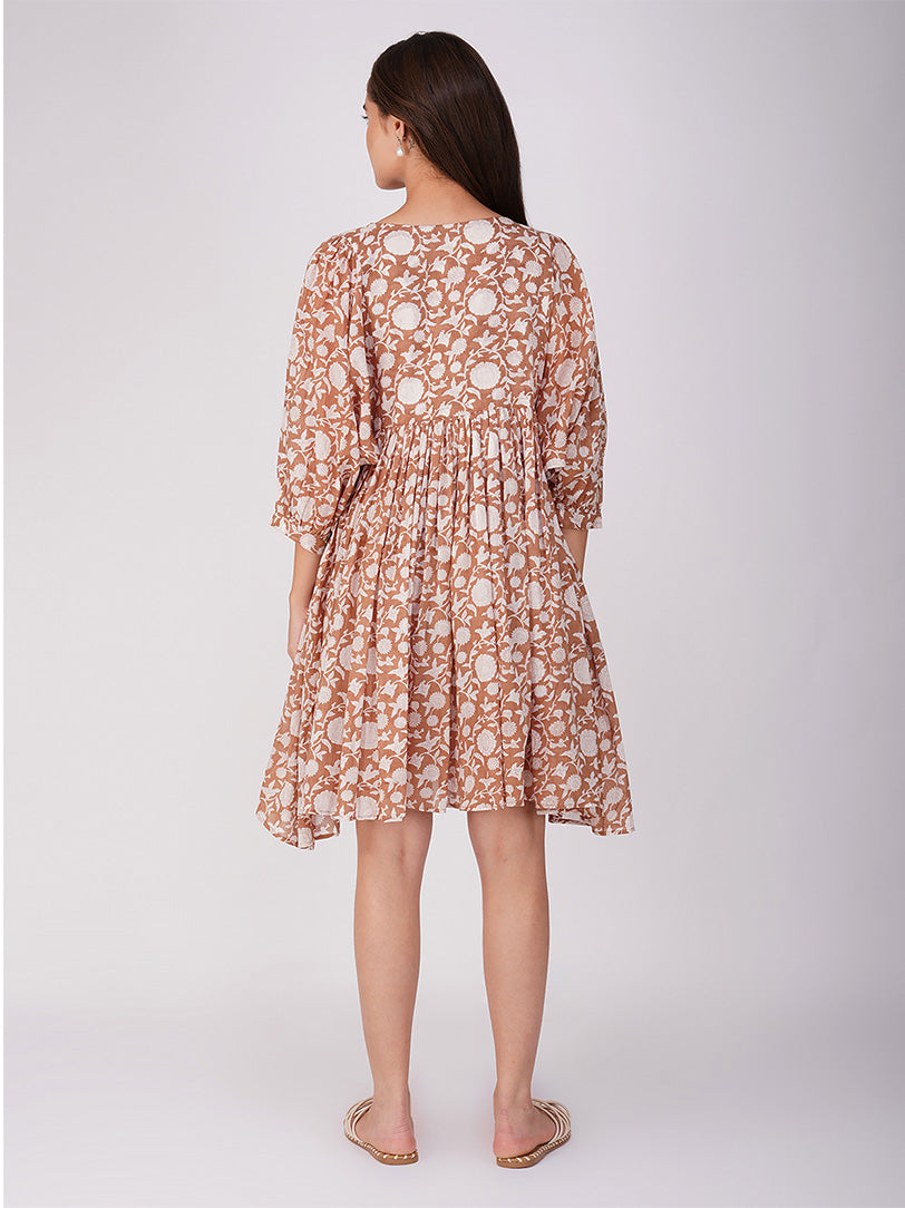 Ava Printed Mini Dress - Mud Brown