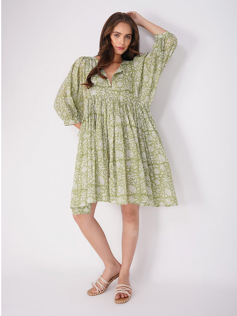 Ava Printed Mini Dress - Green