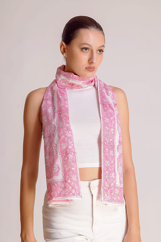 Saisha Cotton Pink Sorbet All-over Floral Stole