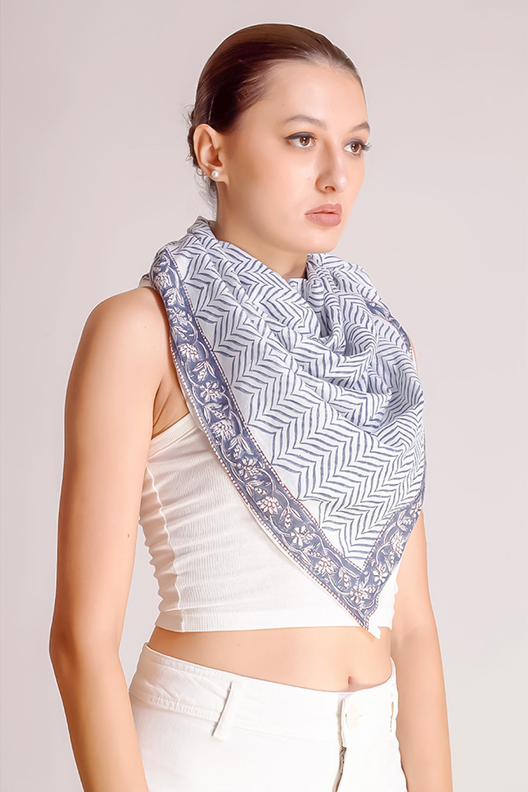 Soraya Blue & White Abstract Print Scarf